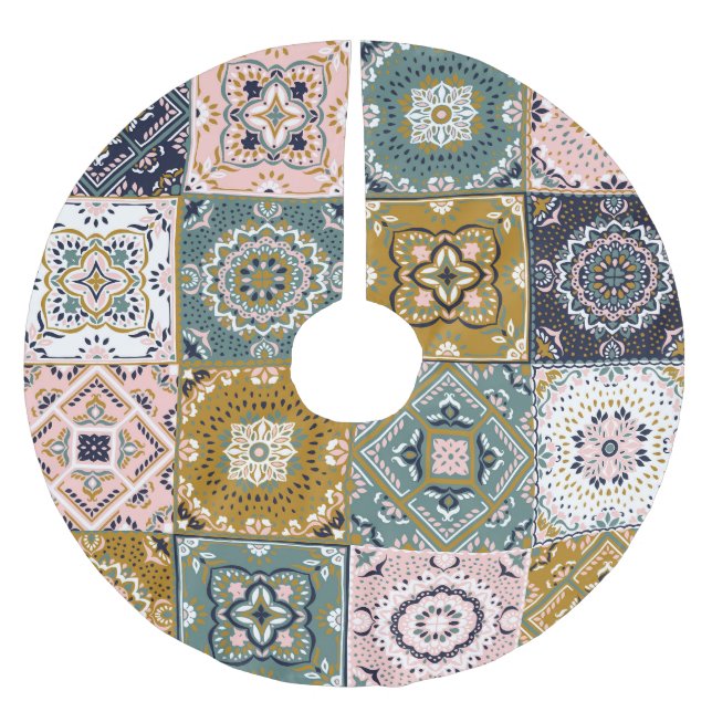 Saia Para Árvore De Natal De Poliéster Talavera Indian: Patchwork, Ethnic Mosaic. (Frente)