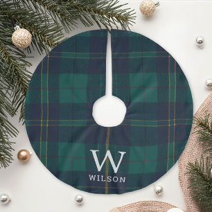 Saia Para Árvore De Natal De Poliéster Tartan de Natal Clássico Verde Monograma