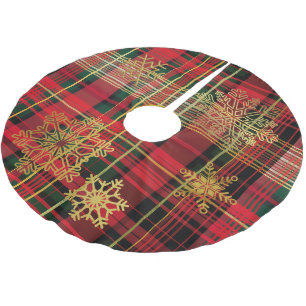 Saia Para Árvore De Natal De Poliéster Tartan Red, Verde e Dourado Natal Luxuoso