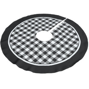 Saia Para Árvore De Natal De Poliéster Tartan White e Black Xadrez Tree Skirt