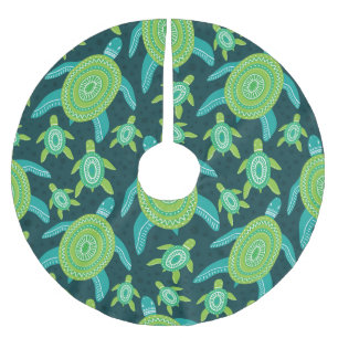 Saia Para Árvore De Natal De Poliéster Tartarugas de ornamento verde: padrão de safra.