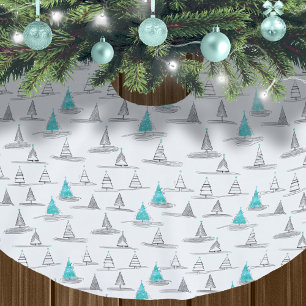 Saia Para Árvore De Natal De Poliéster Teal Christmas Tree Pattern#5 ID1009