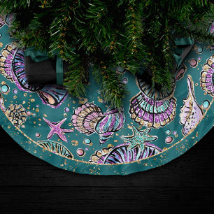 Saia Para Árvore De Natal De Poliéster Teal Underwater Luxe   Gargaldas de Pastel
