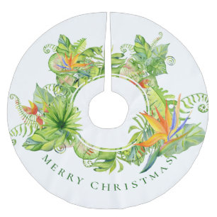 Saia Para Árvore De Natal De Poliéster Tema Costeiro Tropical Arte Floral Feliz Natal