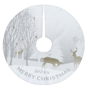 Saia Para Árvore De Natal De Poliéster Tema de Natal da Cena Branca de Woodland