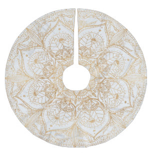Saia Para Árvore De Natal De Poliéster Tendência Dourada Floral Mandala Marble Design
