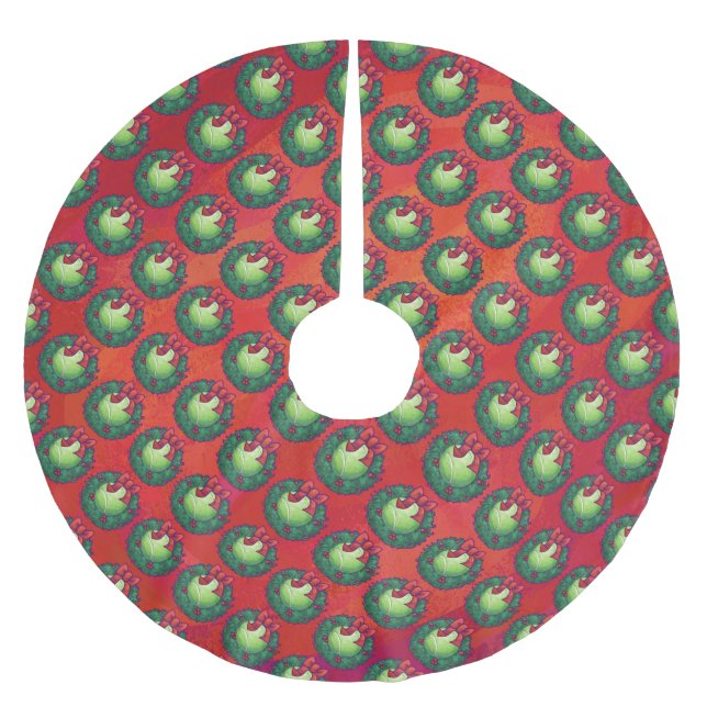 Saia Para Árvore De Natal De Poliéster Tênis Ball in Wreath on Red (Frente)