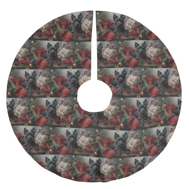 Saia Para Árvore De Natal De Poliéster Terrier Cachorro Natal Festivo (Frente)