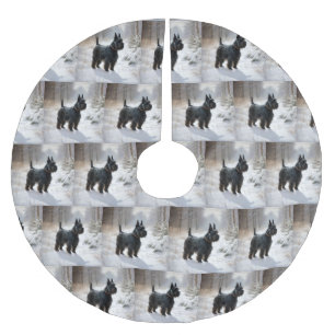 Saia Para Árvore De Natal De Poliéster Terrier escocês que deixe nevar o Natal