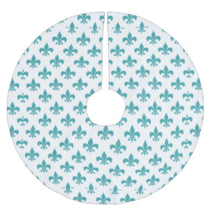 Saia Para Árvore De Natal De Poliéster Teste padrão da flor de lis da cerceta do vintage