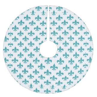 Saia Para Árvore De Natal De Poliéster Teste padrão da flor de lis da cerceta do vintage