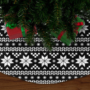 Saia Para Árvore De Natal De Poliéster Teste padrão justo preto e branco da ilha