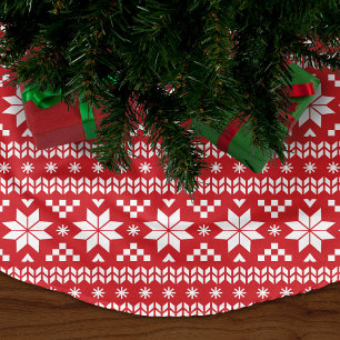 Saia Para Árvore De Natal De Poliéster Teste padrão justo vermelho e branco da ilha