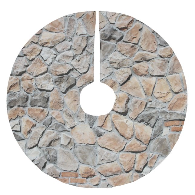 Saia Para Árvore De Natal De Poliéster Textura de Pedra do Castelo Brown (Frente)