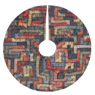 Saia Para Árvore De Natal De Poliéster Textura geométrica bordada, étnica