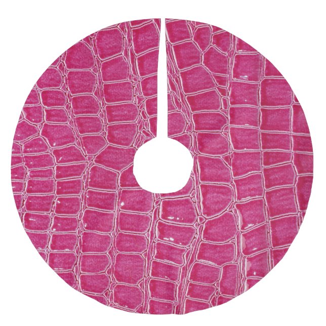 Saia Para Árvore De Natal De Poliéster Textura Padrão do Alligador Rosa (Frente)