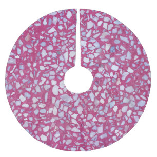 Saia Para Árvore De Natal De Poliéster Textura Terrazzo: Elegância Branca Rosa.