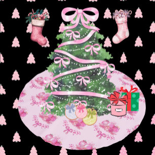 Saia Para Árvore De Natal De Poliéster Toalha de árvore de Natal ornamento rosa pastel
