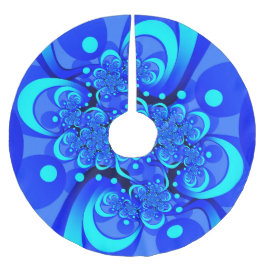 Saia Para Árvore De Natal De Poliéster Tons de Azul Arte Fractal Abstrata Moderna