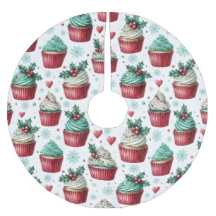 Saia Para Árvore De Natal De Poliéster Torta Pequena com Suporte de Musgo Natalino Rosa