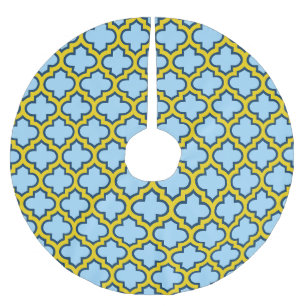 Saia Para Árvore De Natal De Poliéster Trellis azul e amarela, lete, quatrefoil