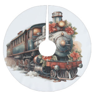 Saia Para Árvore De Natal De Poliéster Trem a Vapor Antigo Natal Retrô