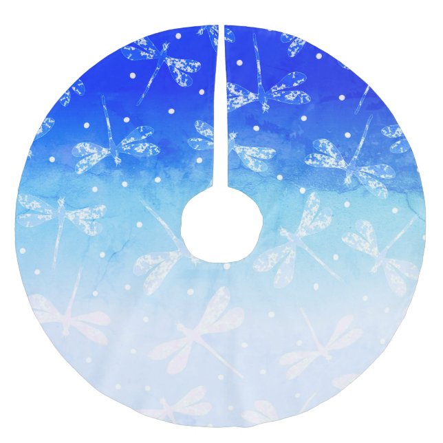 Saia Para Árvore De Natal De Poliéster Trendy modernos pontos azuis e libélulas (Frente)