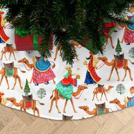 Saia Para Árvore De Natal De Poliéster Três homens sábios reis e camelos por toda a impre