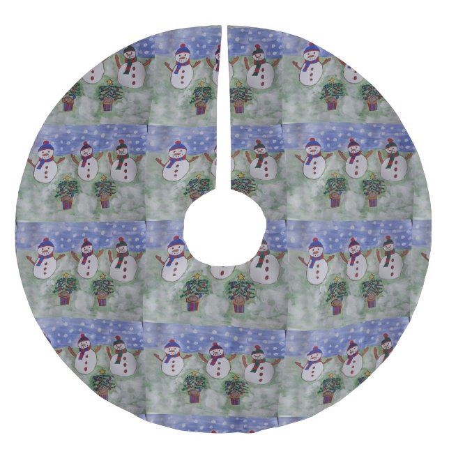 Saia Para Árvore De Natal De Poliéster Três Neves de Natal (Frente)