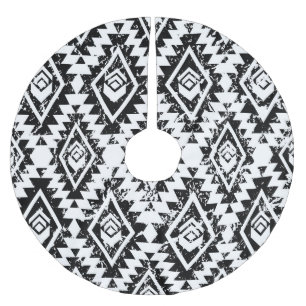 Saia Para Árvore De Natal De Poliéster Tribal Navajo: geometria branca negra.
