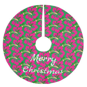 Saia Para Árvore De Natal De Poliéster Tropical Pink Hibiscus Flower Thunder_Cove