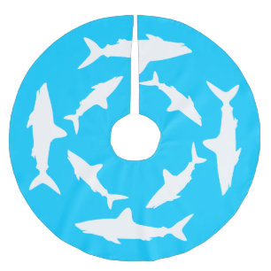 Saia Para Árvore De Natal De Poliéster Tubarões brancos dentro de um círculo