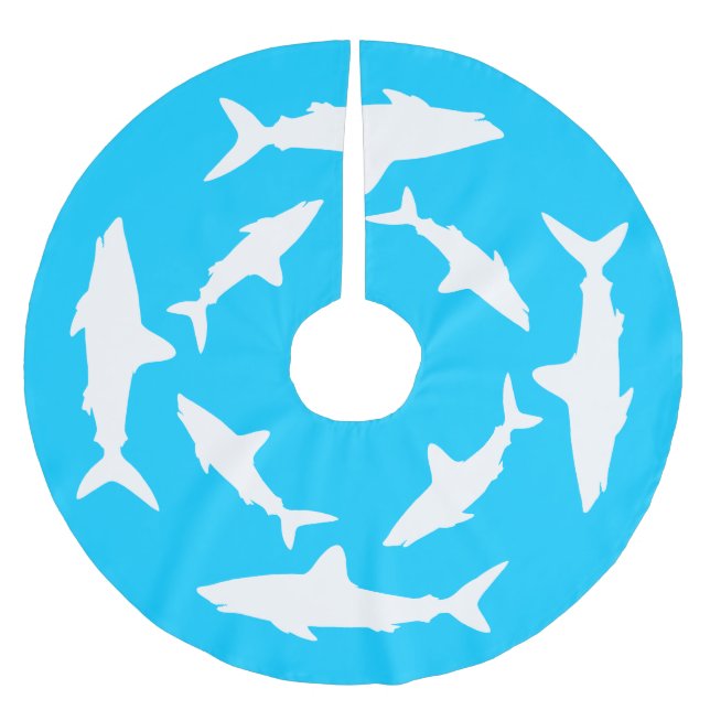 Saia Para Árvore De Natal De Poliéster Tubarões brancos em círculo (Frente)