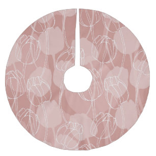 Saia Para Árvore De Natal De Poliéster Tulipas Brancas Vintage Fundo Rosa