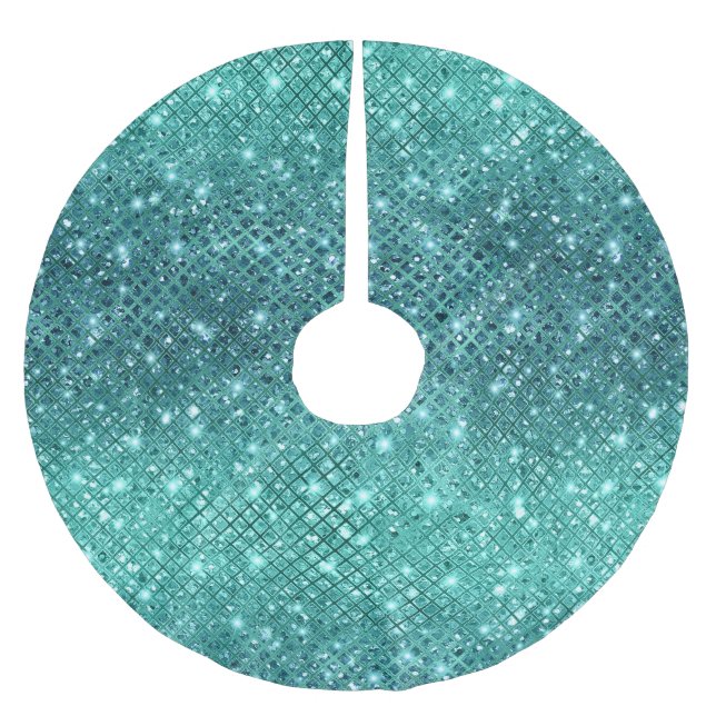 Saia Para Árvore De Natal De Poliéster Turquesa Aqua Green Sparkle (Frente)