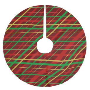 Saia Para Árvore De Natal De Poliéster Uma Xadrez de Natal - vermelha, verde, dourada num
