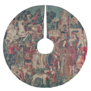 Saia Para Árvore De Natal De Poliéster Unicórnio Hunt Arte Medieval - Descanso Unicórni