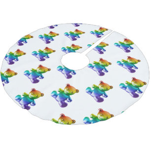 Saia Para Árvore De Natal De Poliéster Urso arco-íris com metal escovado do SlipperyJoe