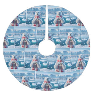 Saia Para Árvore De Natal De Poliéster Urso Polar com Escarpa e Coração de Inverno