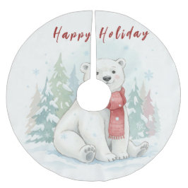 Saia Para Árvore De Natal De Poliéster Urso Polar de Inverno em Aquarela Fofa