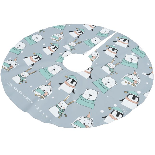 Saia Para Árvore De Natal De Poliéster Urso Simples de Natal Personalizado (Inclinado)