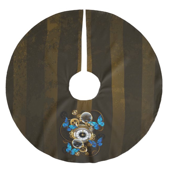 Saia Para Árvore De Natal De Poliéster Ursos-galos e Borboletas Azuis (Frente)