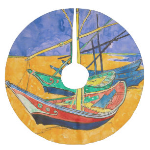 Saia Para Árvore De Natal De Poliéster Van Gogh Boats Impressionism Beach