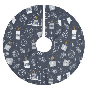 Saia Para Árvore De Natal De Poliéster Velas brancas escuras e azuis brancas acolchoadas