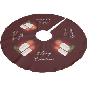 Saia Para Árvore De Natal De Poliéster Velas de Natal Brancas em Vermelho com Texto Perso