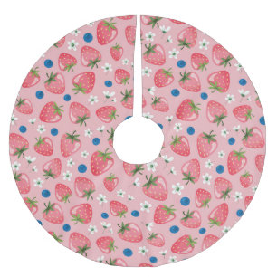 Saia Para Árvore De Natal De Poliéster Verão de morango, fundo feminino de desenho animad