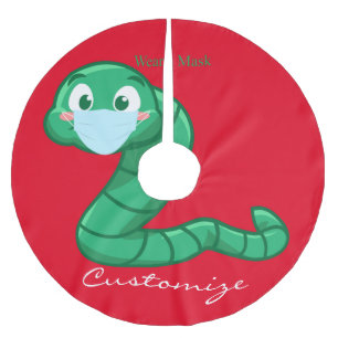 Saia Para Árvore De Natal De Poliéster Verme Kawaii Verde Thunder_Cove