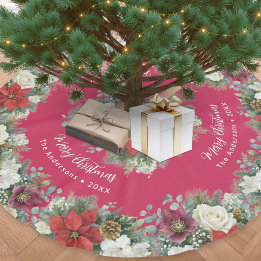 Saia Para Árvore De Natal De Poliéster Vermelha Floral Poinsettia Elegante Botânica Natal