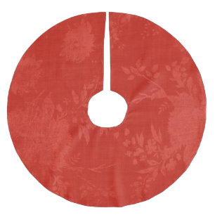 Saia Para Árvore De Natal De Poliéster Vermelho Brilhante no Padrão Floral Vermelho