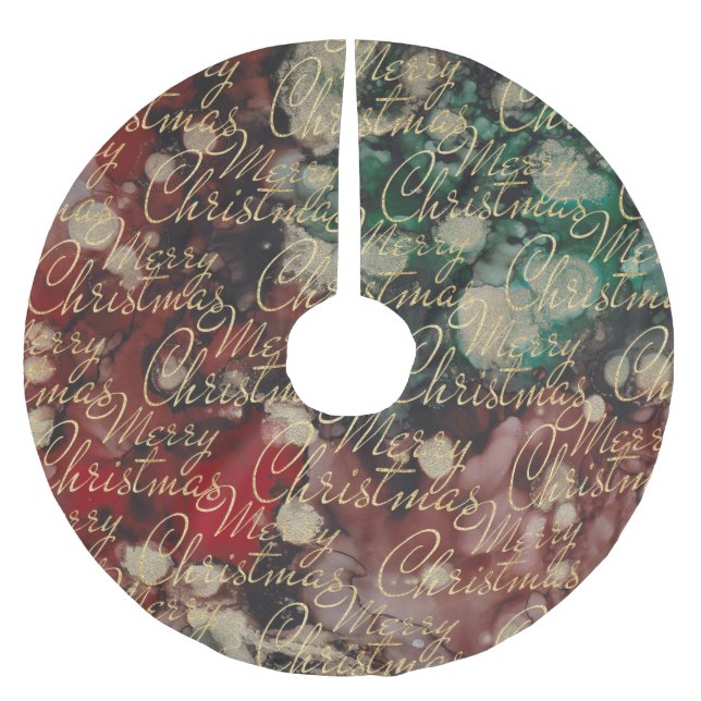 Saia Para Árvore De Natal De Poliéster Vermelhos Vermelhos, Dourados Sujos (Frente)